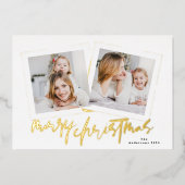 Moderne Gouden lijsten Vrolijk Kerstfeest Multi Fo Folie Feestdagenkaart (Voorkant)