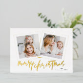 Moderne Gouden lijsten Vrolijk Kerstfeest Multi Fo Folie Feestdagenkaart (Staand Voorkant)