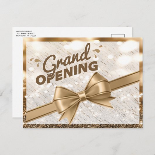 Moderne gouden lint Grote opening Uitnodiging Briefkaart (Voorkant / Achterkant)