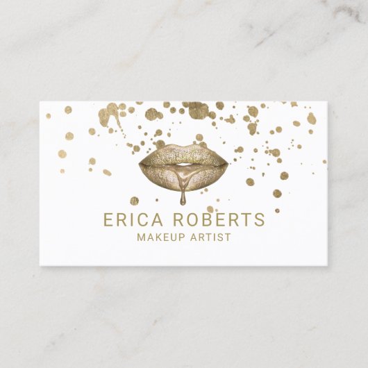 Moderne Gouden Lippen Gouden Splatter Make-up Arti Visitekaartje (Voorkant)