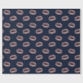 Moderne gouden lips Roos afdrukken Navy Blue Cadeaupapier (Vlak)