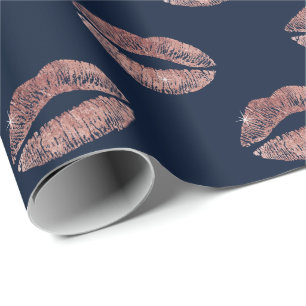 Moderne gouden lips Roos afdrukken Navy Blue Cadeaupapier