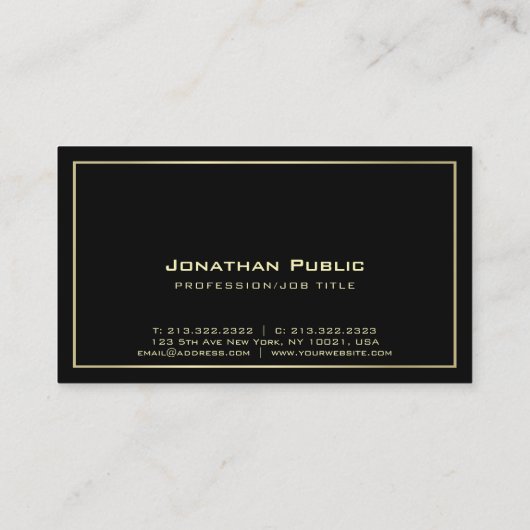 Moderne Gouden look Creatief Zwart Design Elegant Visitekaartje (Achterkant)