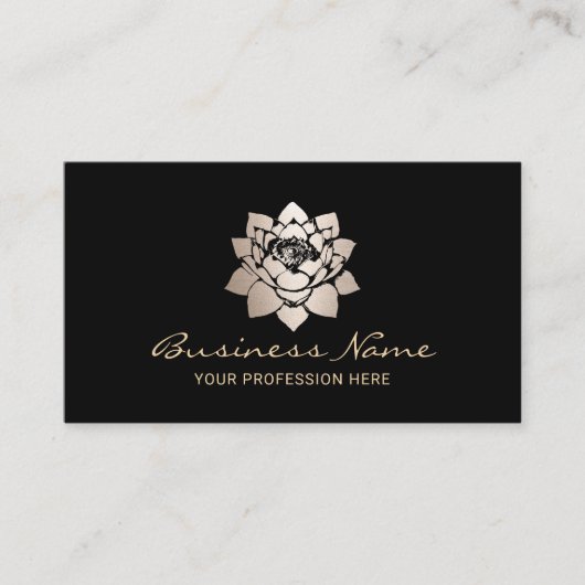 Moderne Gouden Lotus Bloem Zwart Salon & SPA Visitekaartje (Voorkant)