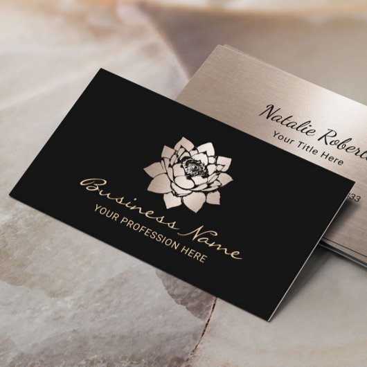 Moderne Gouden Lotus Bloem Zwart Salon & SPA Visitekaartje
