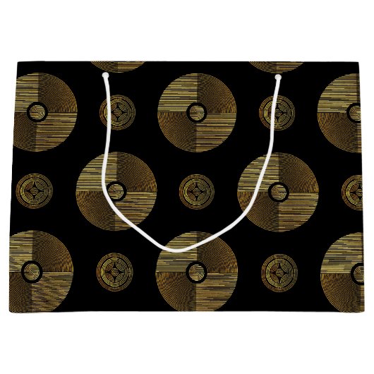 Moderne gouden luxe art deco cirkels groot cadeauzakje (Voorkant)