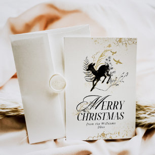 Moderne Gouden Maan Magisch Bos Foto Kerstmis Feestdagenkaart