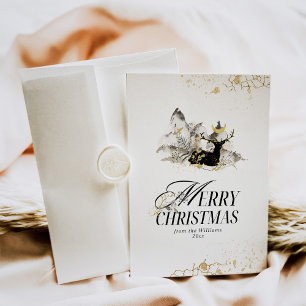 Moderne Gouden Maan Magisch Bos Foto Kerstmis Feestdagenkaart