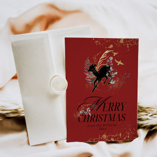 Moderne Gouden Maan Magisch Bos Foto Kerstmis Feestdagenkaart