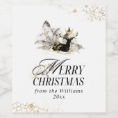 Moderne Gouden Maan Magisch Bos Kerstmis Herten Wijn Etiket (Enkel label)