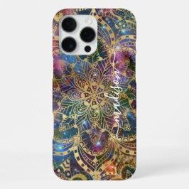 Moderne Gouden Mandala Blauwe Paarse Nevel Aangepa iPhone 16 Pro Max Hoesje