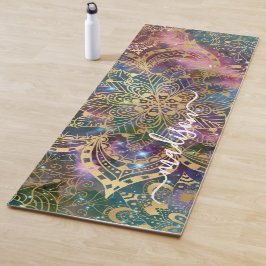 Moderne Gouden Mandala Blauwe Paarse Nevel Aangepa Yogamat