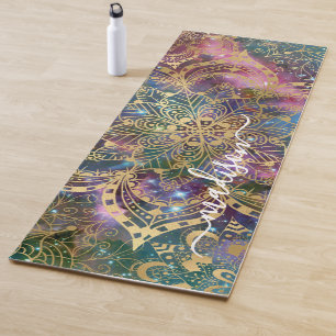 Moderne Gouden Mandala Blauwe Paarse Nevel Aangepa Yogamat