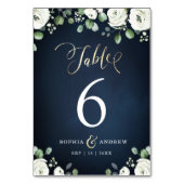 Moderne gouden mannetjes blauw witte florale bruil kaart (Voorkant)