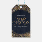 Moderne gouden marineblauw, prettige kersttekst cadeaulabel (Voorkant)