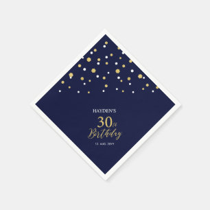 Moderne gouden & marineblauwe 30e verjaardagsfeest servet