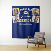 Moderne gouden marineblauwe fotobooth-achtergrond  wandkleed (In situ)