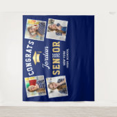 Moderne gouden marineblauwe fotocabine-achtergrond wandkleed (Voorkant)