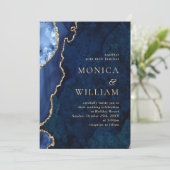 Moderne Gouden Marineblauwe Marmeren Agaat Huwelij Kaart (Staand voorkant)