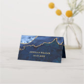 Moderne gouden marineblauwe marmeren agaten bruids plaatskaartje (Achterkant)