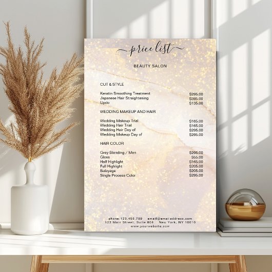 Moderne Gouden Marmer Glitter Salon Prijslijst Pos Poster