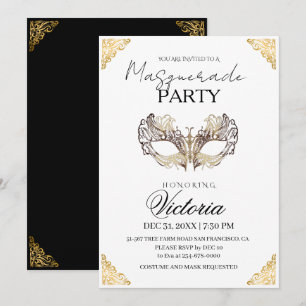 Moderne Gouden Maskerade Party Verjaardag Kaart