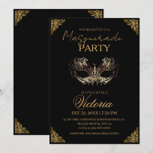 Moderne Gouden Maskerade Party Verjaardag Kaart