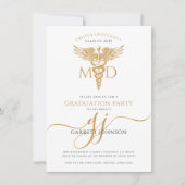 Moderne Gouden MD Doctor Afstudeerfeest Kaart (Voorkant)