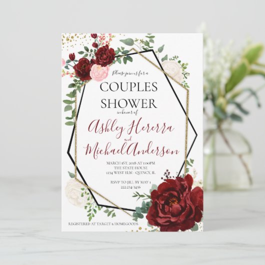 Moderne Gouden Merlot Geometrische Koppels Douche  Kaart (Staand voorkant)