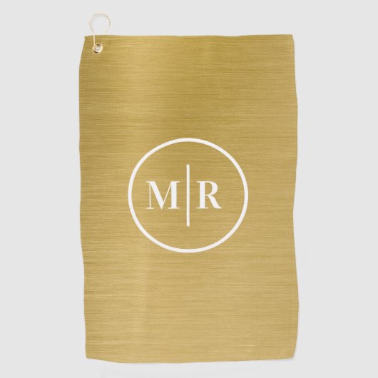 Moderne Gouden Metallic Monogram Golf Golfhanddoek (Voorkant)