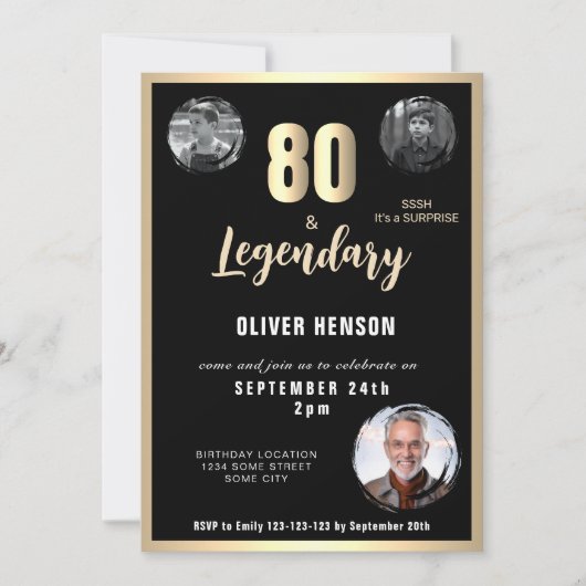 Moderne Gouden Metallic Verrassing 80e Verjaardag Kaart (Voorkant)