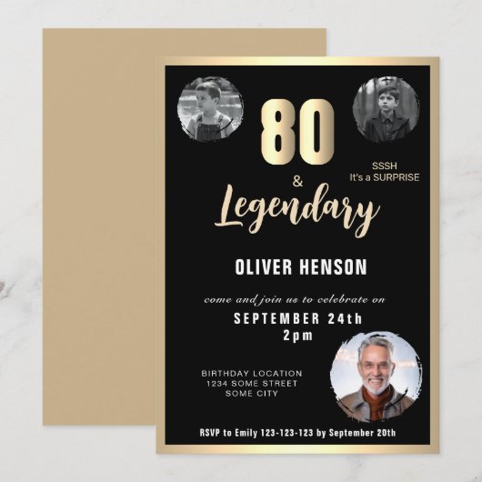 Moderne Gouden Metallic Verrassing 80e Verjaardag Kaart (Voorkant / Achterkant)