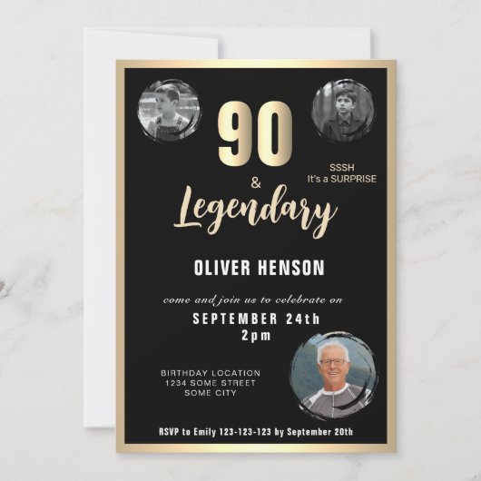 Moderne Gouden Metallic Verrassing 90e Verjaardag Kaart (Voorkant)