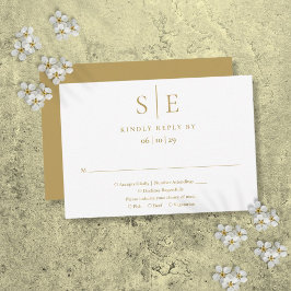 Moderne gouden minimalistische monogram trouw-RSVP RSVP Kaartje