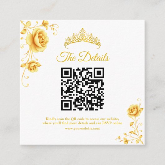 Moderne Gouden Minimalistische Quinceanera QR RSVP Informatiekaartje (Voorkant)
