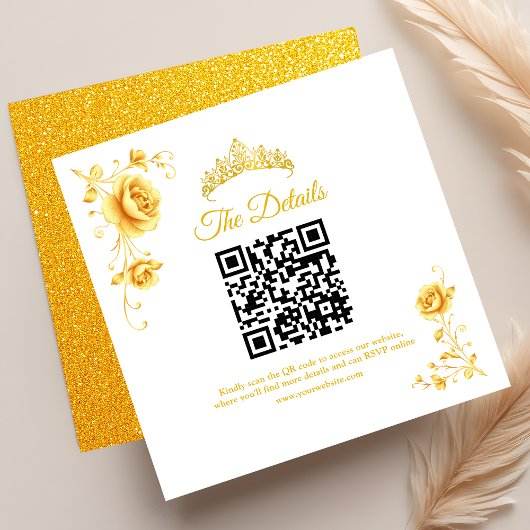 Moderne Gouden Minimalistische Quinceanera QR RSVP Informatiekaartje