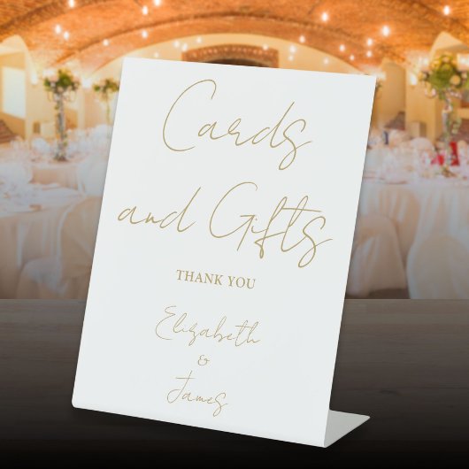 Moderne gouden minimalistische script Kaarten en g Reclamebord Met Voetstuk