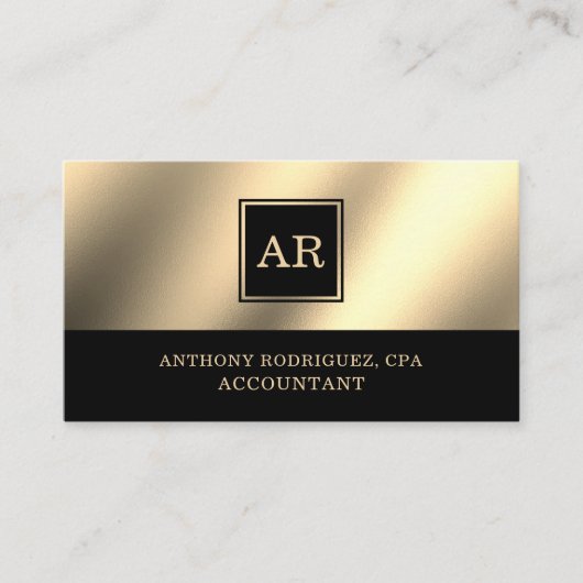 Moderne Gouden Monogram Accountant Visitekaartje (Voorkant)