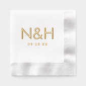 Moderne gouden monogram beginletters datum trouwen folie servetten (Voorkant)