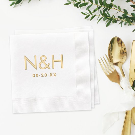 Moderne gouden monogram beginletters datum trouwen folie servetten