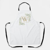 Moderne gouden monogram groen bloemendecoratie ele schort (Voorkant)