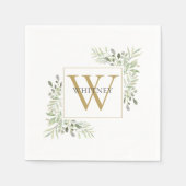 Moderne gouden monogram groene bloemen servetten (Voorkant)