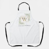 Moderne gouden monogram groenvoor eucalyptus schort (Voorkant)