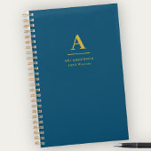 Moderne Gouden Monogram Indigo Blauwe Pro Zakelijk Planner