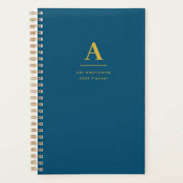 Moderne Gouden Monogram Indigo Blauwe Pro Zakelijk Planner