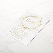 Moderne Gouden Monogram Laat Krans Huwelijk Gouden Folie Uitnodiging (Gedraaid)