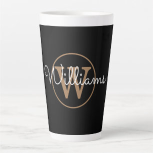 Moderne gouden monogram schrift zwart latte mok