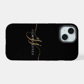 Moderne Gouden Monogram Vrouwelijk Script Naam Zwa iPhone 15 Case (Achterkant horizontaal)