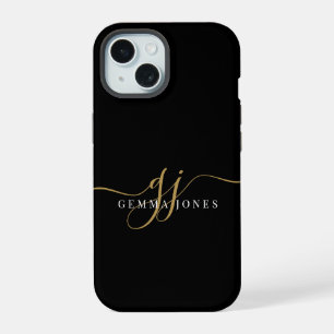 Moderne Gouden Monogram Vrouwelijk Script Naam Zwa iPhone 15 Case