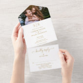 Moderne Gouden MonogramFoto Bruiloft All In One Uitnodiging (Afscheurbaar)